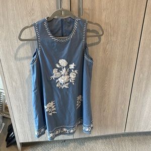 Blue with white embroidered flowers dress